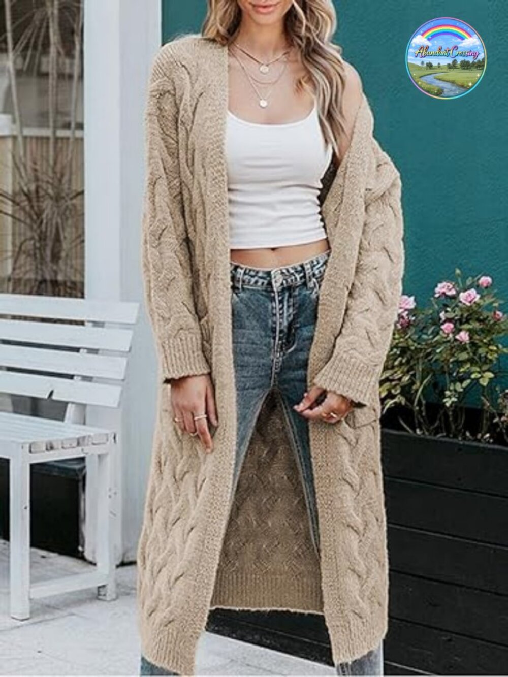 Women's Long Chunky Cable Knit Cardigan Sweater with Pockets